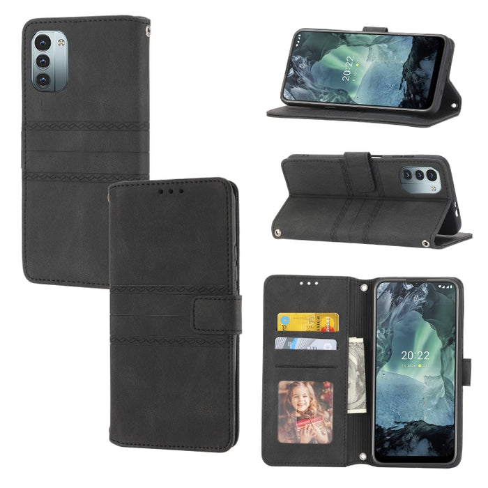 Estuche de cuero para teléfono con tapa horizontal con hebilla magnética a rayas en relieve, For vivo Y52s, For Motorola Moto G22, For Google Pixel 7, For Xiaomi Poco M4 Pro, For Nokia G21 / G11, For Google Pixel 7 Pro                                  ...