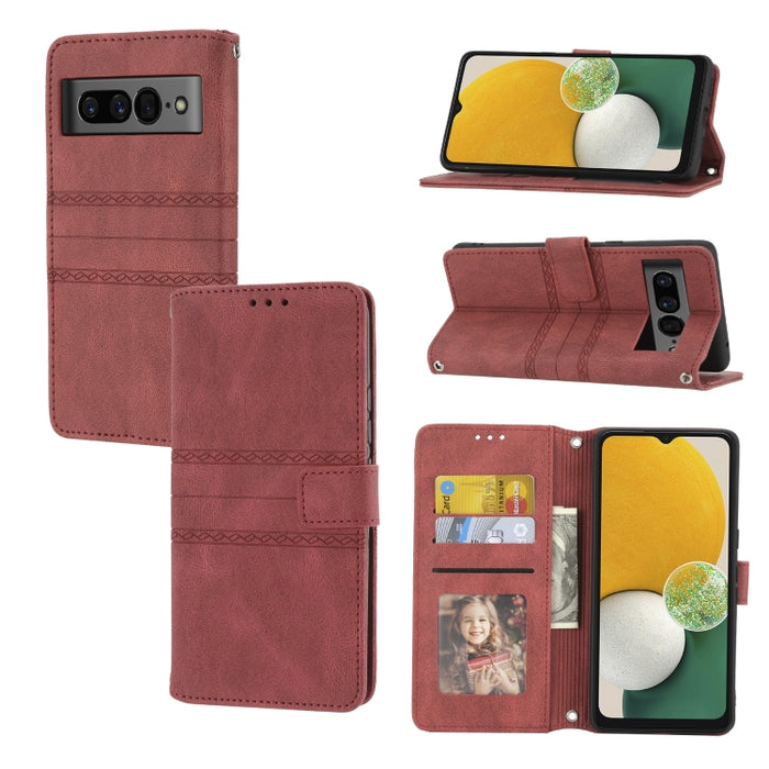 Estuche de cuero para teléfono con tapa horizontal con hebilla magnética a rayas en relieve, For vivo Y52s, For Motorola Moto G22, For Google Pixel 7, For Xiaomi Poco M4 Pro, For Nokia G21 / G11, For Google Pixel 7 Pro                                  ...