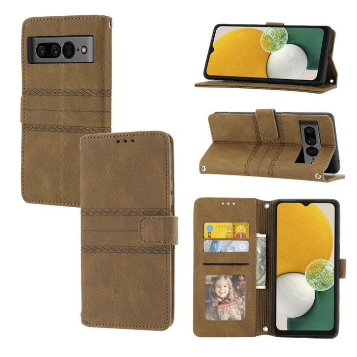 Estuche de cuero para teléfono con tapa horizontal con hebilla magnética a rayas en relieve, For vivo Y52s, For Motorola Moto G22, For Google Pixel 7, For Xiaomi Poco M4 Pro, For Nokia G21 / G11, For Google Pixel 7 Pro                                  ...