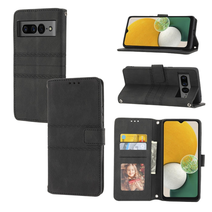 Estuche de cuero para teléfono con tapa horizontal con hebilla magnética a rayas en relieve, For vivo Y52s, For Motorola Moto G22, For Google Pixel 7, For Xiaomi Poco M4 Pro, For Nokia G21 / G11, For Google Pixel 7 Pro                                  ...