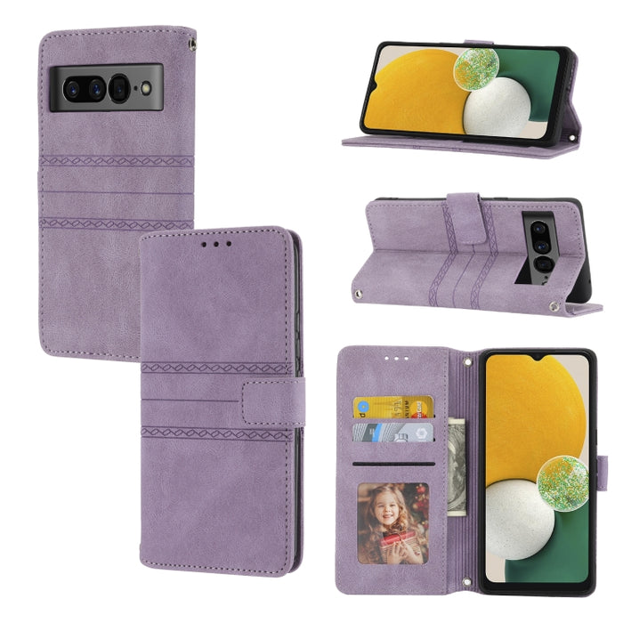 Estuche de cuero para teléfono con tapa horizontal con hebilla magnética a rayas en relieve, For vivo Y52s, For Motorola Moto G22, For Google Pixel 7, For Xiaomi Poco M4 Pro, For Nokia G21 / G11, For Google Pixel 7 Pro                                  ...