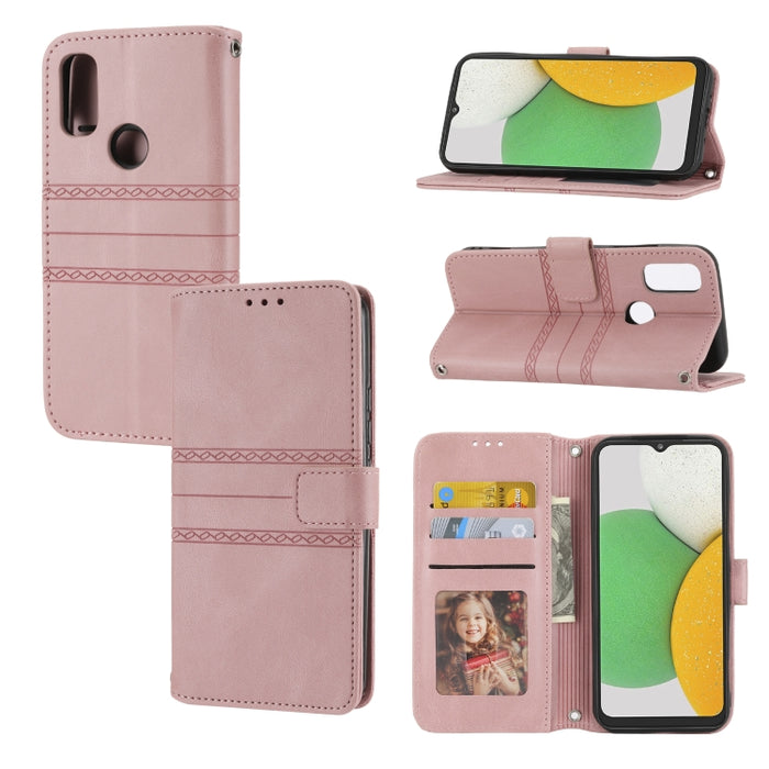 Estuche de cuero para teléfono con tapa horizontal con hebilla magnética a rayas en relieve, For vivo Y52s, For Motorola Moto G22, For Google Pixel 7, For Xiaomi Poco M4 Pro, For Nokia G21 / G11, For Google Pixel 7 Pro                                  ...