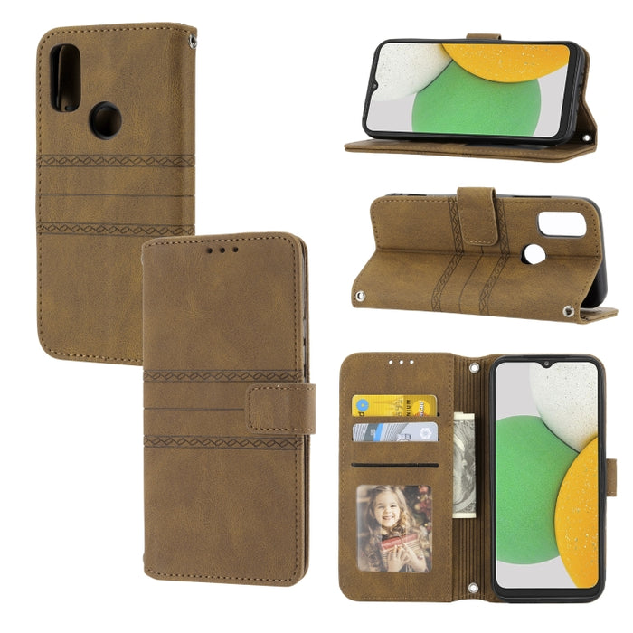 Estuche de cuero para teléfono con tapa horizontal con hebilla magnética a rayas en relieve, For vivo Y52s, For Motorola Moto G22, For Google Pixel 7, For Xiaomi Poco M4 Pro, For Nokia G21 / G11, For Google Pixel 7 Pro                                  ...