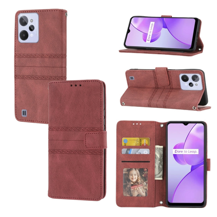 Estuche de cuero para teléfono con tapa horizontal con hebilla magnética a rayas en relieve, For vivo Y52s, For Motorola Moto G22, For Google Pixel 7, For Xiaomi Poco M4 Pro, For Nokia G21 / G11, For Google Pixel 7 Pro                                  ...