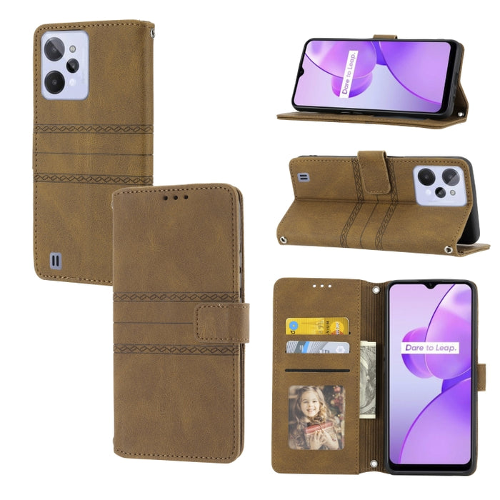 Estuche de cuero para teléfono con tapa horizontal con hebilla magnética a rayas en relieve, For vivo Y52s, For Motorola Moto G22, For Google Pixel 7, For Xiaomi Poco M4 Pro, For Nokia G21 / G11, For Google Pixel 7 Pro                                  ...