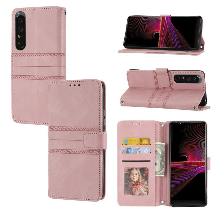 Estuche de cuero para teléfono con tapa horizontal con hebilla magnética a rayas en relieve, For vivo Y52s, For Motorola Moto G22, For Google Pixel 7, For Xiaomi Poco M4 Pro, For Nokia G21 / G11, For Google Pixel 7 Pro                                  ...