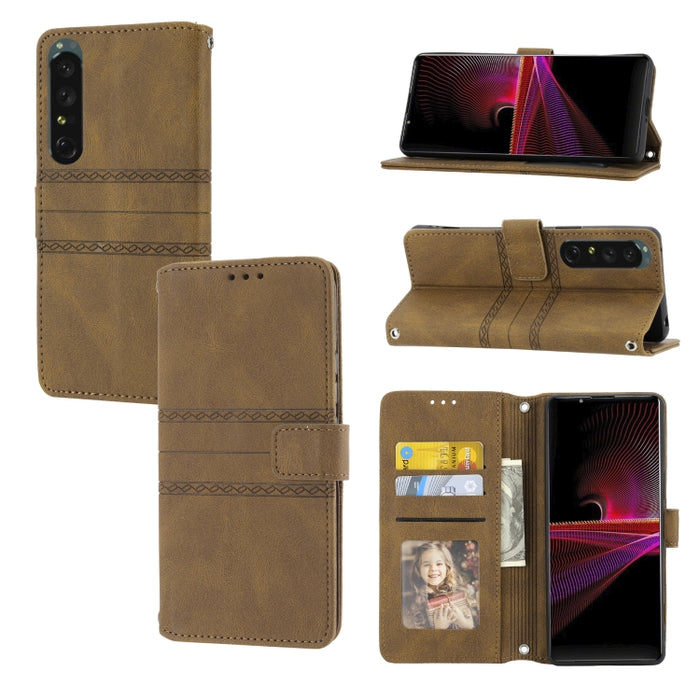 Estuche de cuero para teléfono con tapa horizontal con hebilla magnética a rayas en relieve, For vivo Y52s, For Motorola Moto G22, For Google Pixel 7, For Xiaomi Poco M4 Pro, For Nokia G21 / G11, For Google Pixel 7 Pro                                  ...