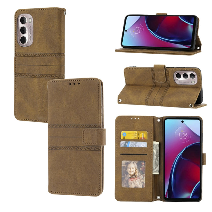 Estuche de cuero para teléfono con tapa horizontal con hebilla magnética a rayas en relieve, For vivo Y52s, For Motorola Moto G22, For Google Pixel 7, For Xiaomi Poco M4 Pro, For Nokia G21 / G11, For Google Pixel 7 Pro                                  ...