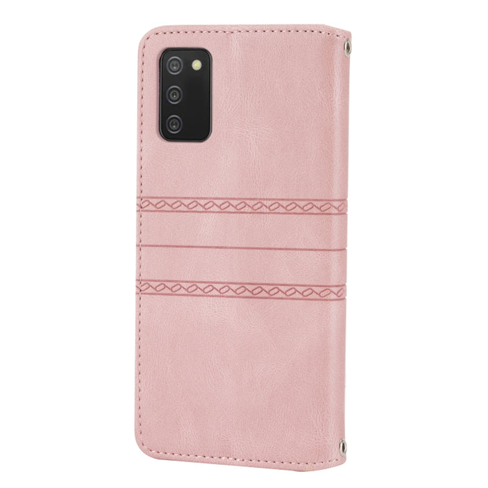 Estuche de cuero para teléfono con tapa horizontal con hebilla magnética a rayas en relieve, For Samsung Galaxy A03s 164.2mm US Version
