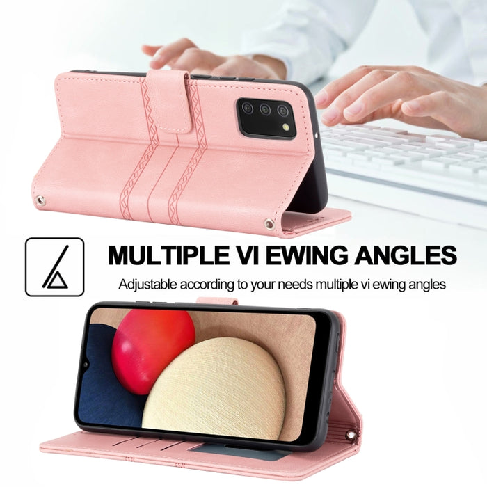 Estuche de cuero para teléfono con tapa horizontal con hebilla magnética a rayas en relieve, For Samsung Galaxy A03s 164.2mm US Version