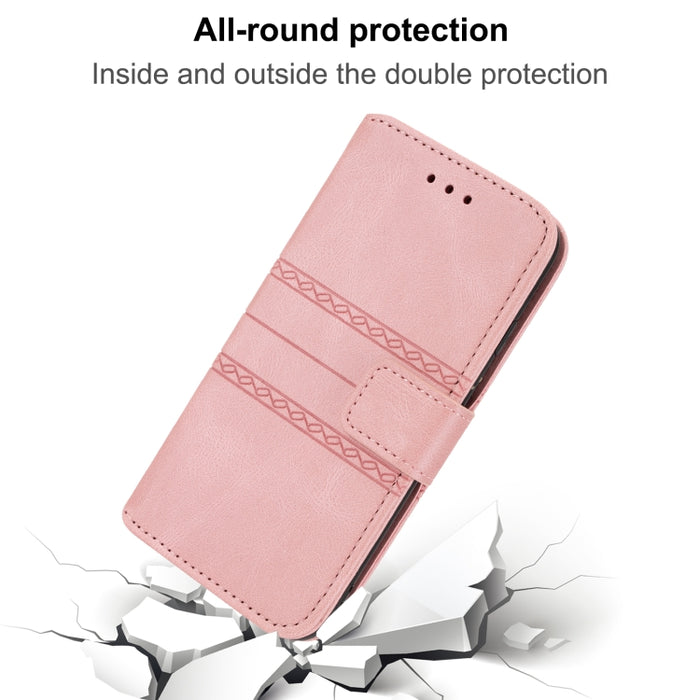 Estuche de cuero para teléfono con tapa horizontal con hebilla magnética a rayas en relieve, For Samsung Galaxy A03s 164.2mm US Version