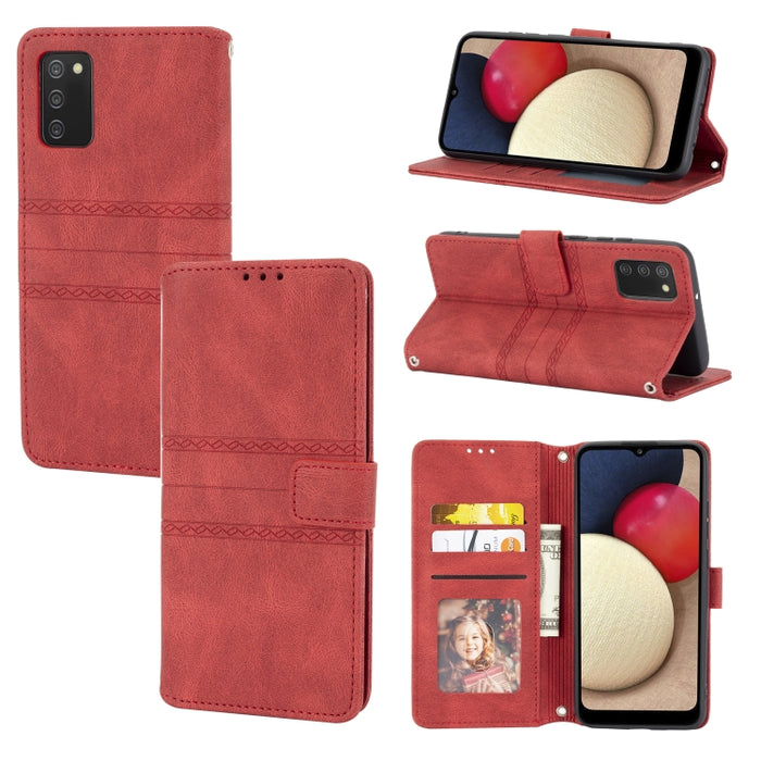 Estuche de cuero para teléfono con tapa horizontal con hebilla magnética a rayas en relieve, For Samsung Galaxy A03s 164.2mm US Version