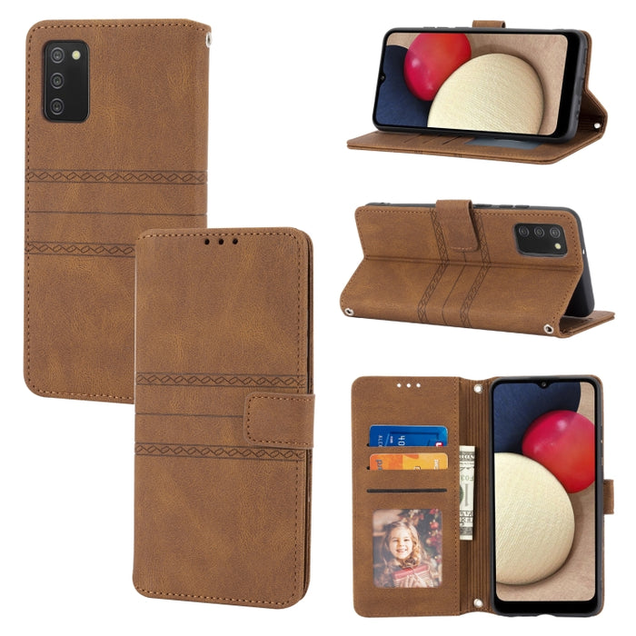 Estuche de cuero para teléfono con tapa horizontal con hebilla magnética a rayas en relieve, For Samsung Galaxy A03s 164.2mm US Version