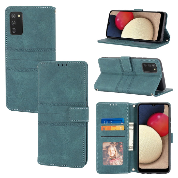 Estuche de cuero para teléfono con tapa horizontal con hebilla magnética a rayas en relieve, For Samsung Galaxy A03s 164.2mm US Version