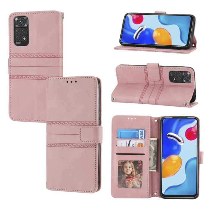 Estuche de cuero para teléfono con tapa horizontal con hebilla magnética a rayas en relieve, For vivo Y52s, For Motorola Moto G22, For Google Pixel 7, For Xiaomi Poco M4 Pro, For Nokia G21 / G11, For Google Pixel 7 Pro                                  ...