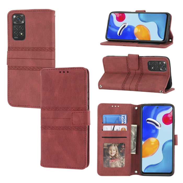 Estuche de cuero para teléfono con tapa horizontal con hebilla magnética a rayas en relieve, For vivo Y52s, For Motorola Moto G22, For Google Pixel 7, For Xiaomi Poco M4 Pro, For Nokia G21 / G11, For Google Pixel 7 Pro                                  ...