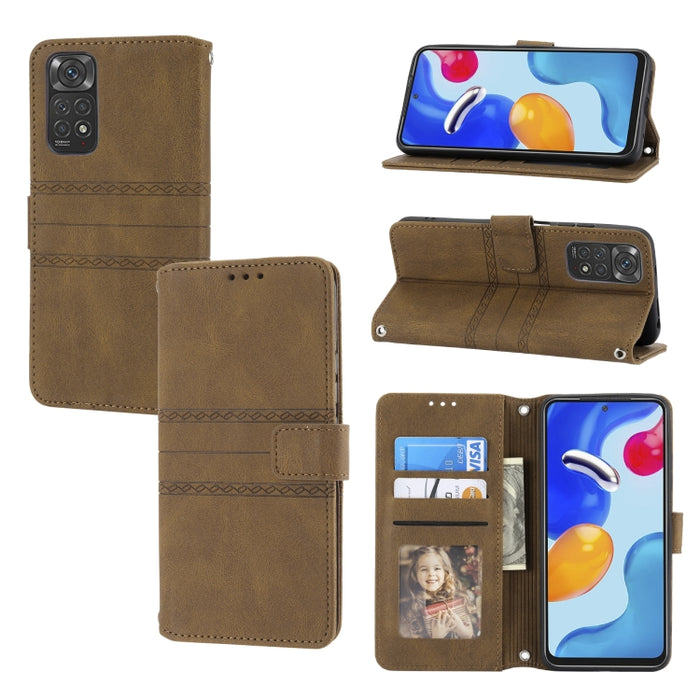 Estuche de cuero para teléfono con tapa horizontal con hebilla magnética a rayas en relieve, For vivo Y52s, For Motorola Moto G22, For Google Pixel 7, For Xiaomi Poco M4 Pro, For Nokia G21 / G11, For Google Pixel 7 Pro                                  ...