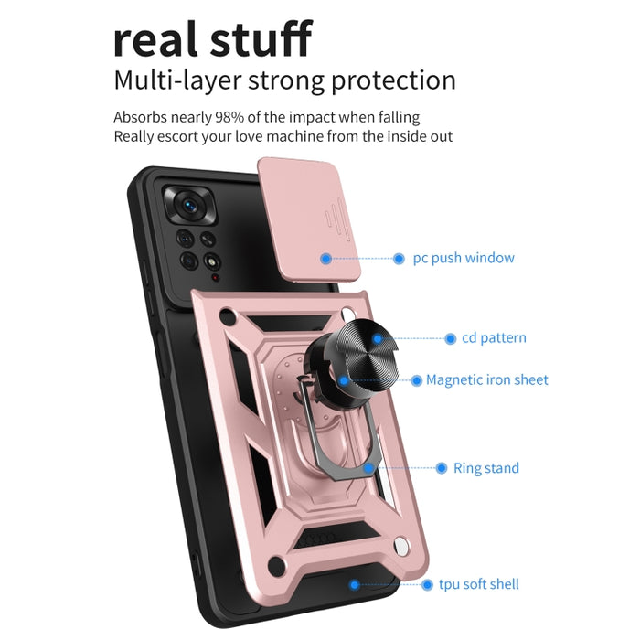 Diseño de cubierta de cámara deslizante TPU + PC Funda protectora para teléfono, For Xiaomi Redmi Note 11 Pro Global, For Xiaomi Redmi Note 11S