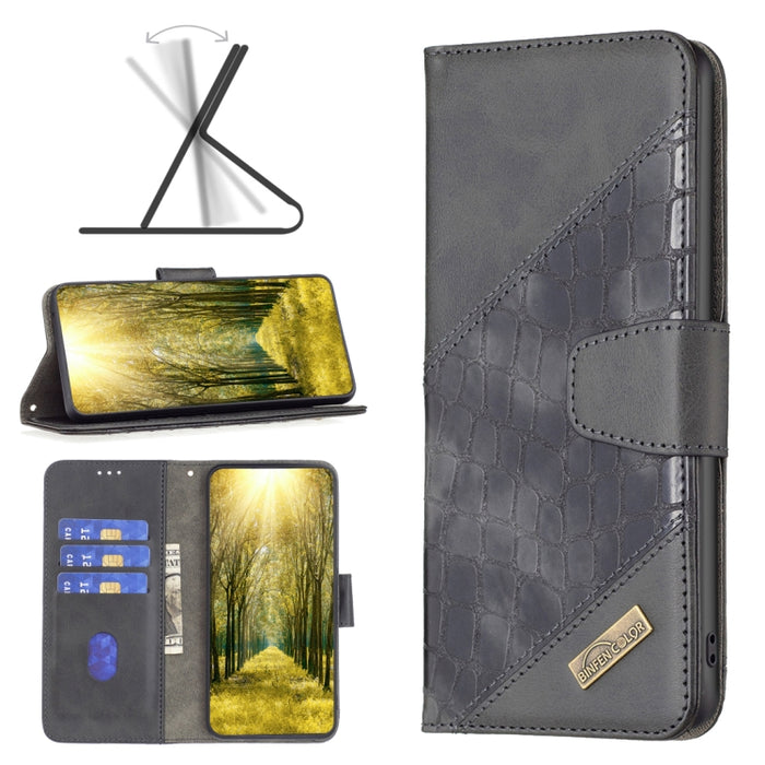 Estuche para teléfono de cuero con textura de cocodrilo con bloque de color, For Xiaomi Poco M4 Pro, For Xiaomi Poco M4 Pro 5G