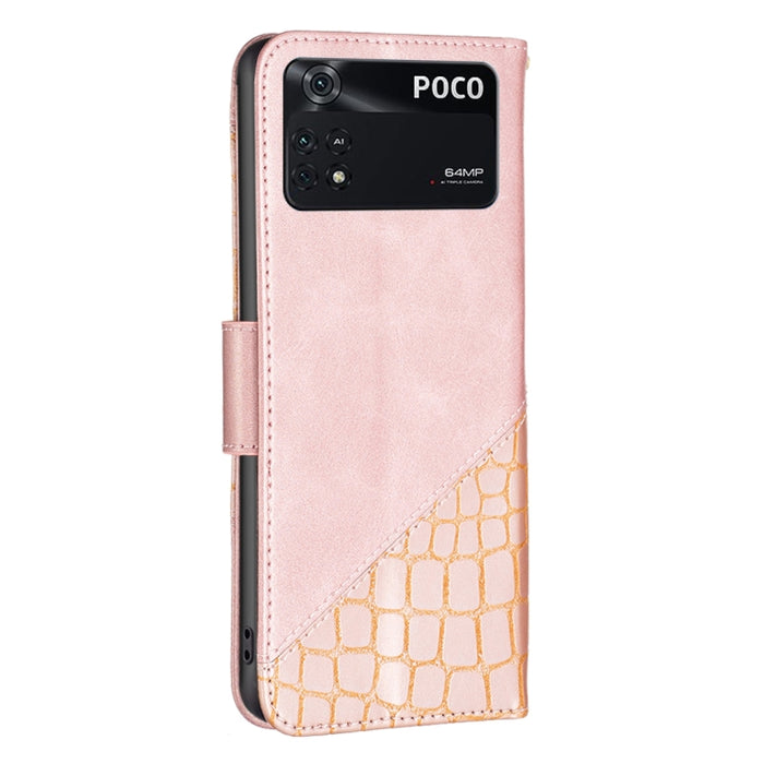 Estuche para teléfono de cuero con textura de cocodrilo con bloque de color, For Xiaomi Poco M4 Pro, For Xiaomi Poco M4 Pro 5G