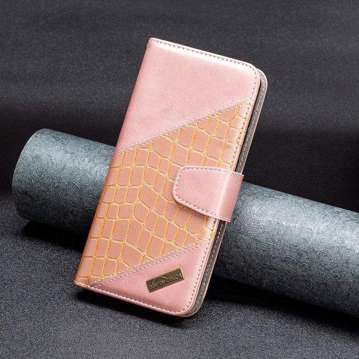 Estuche para teléfono de cuero con textura de cocodrilo con bloque de color, For Xiaomi Poco M4 Pro, For Xiaomi Poco M4 Pro 5G