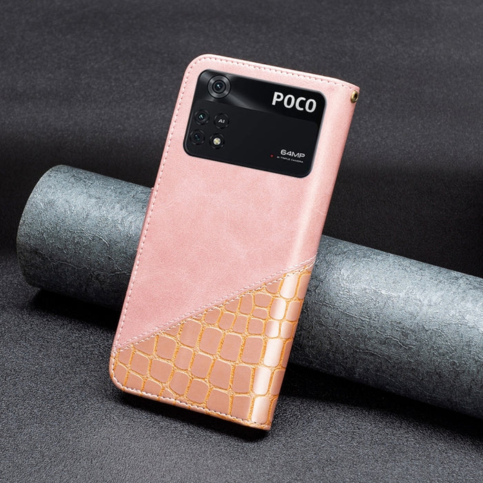 Estuche para teléfono de cuero con textura de cocodrilo con bloque de color, For Xiaomi Poco M4 Pro, For Xiaomi Poco M4 Pro 5G