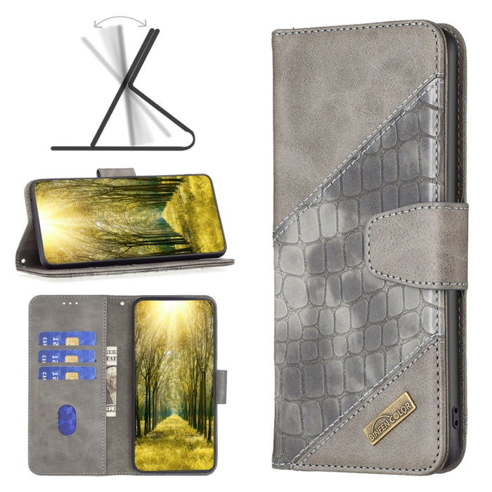 Estuche para teléfono de cuero con textura de cocodrilo con bloque de color, For Xiaomi Poco M4 Pro, For Xiaomi Poco M4 Pro 5G