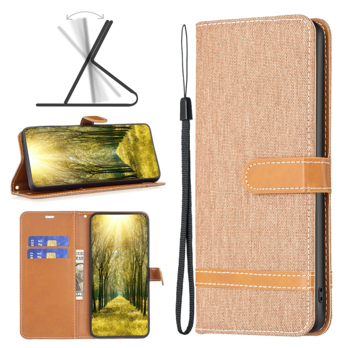Estuche para teléfono de cuero con textura de mezclilla color block, For Xiaomi Poco M4 Pro, For Xiaomi Poco M4 Pro 5G