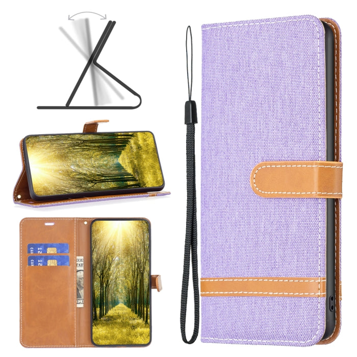 Estuche para teléfono de cuero con textura de mezclilla color block, For Xiaomi Poco M4 Pro, For Xiaomi Poco M4 Pro 5G