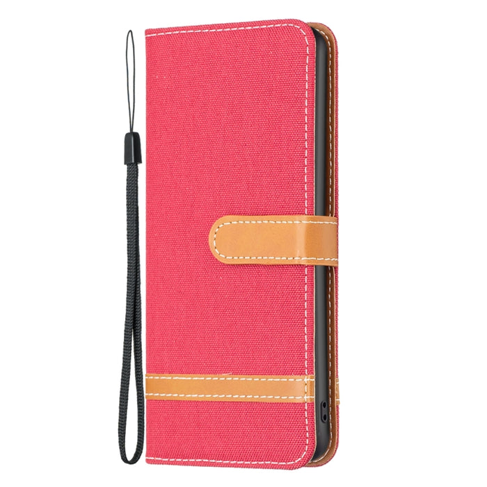 Estuche para teléfono de cuero con textura de mezclilla color block, For Xiaomi Poco M4 Pro, For Xiaomi Poco M4 Pro 5G