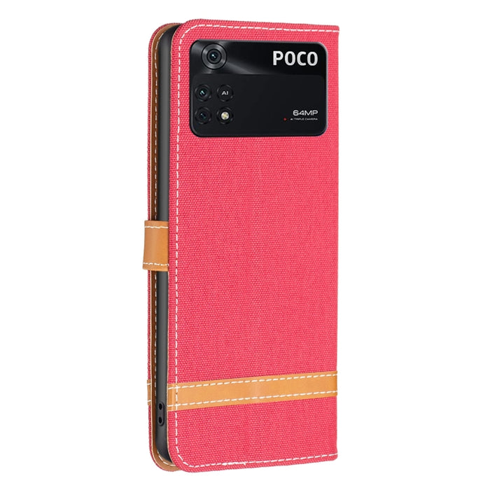 Estuche para teléfono de cuero con textura de mezclilla color block, For Xiaomi Poco M4 Pro, For Xiaomi Poco M4 Pro 5G