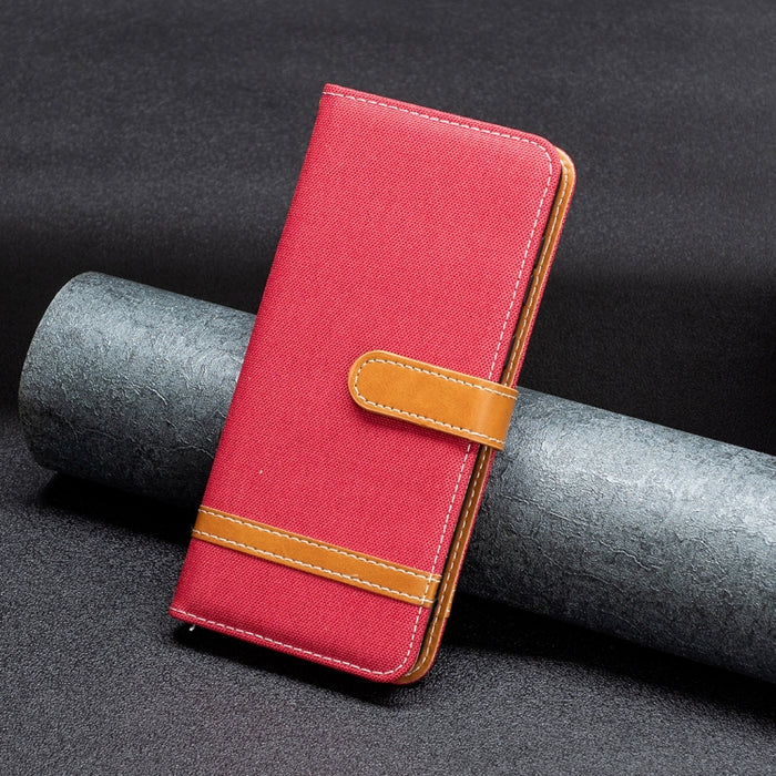 Estuche para teléfono de cuero con textura de mezclilla color block, For Xiaomi Poco M4 Pro, For Xiaomi Poco M4 Pro 5G