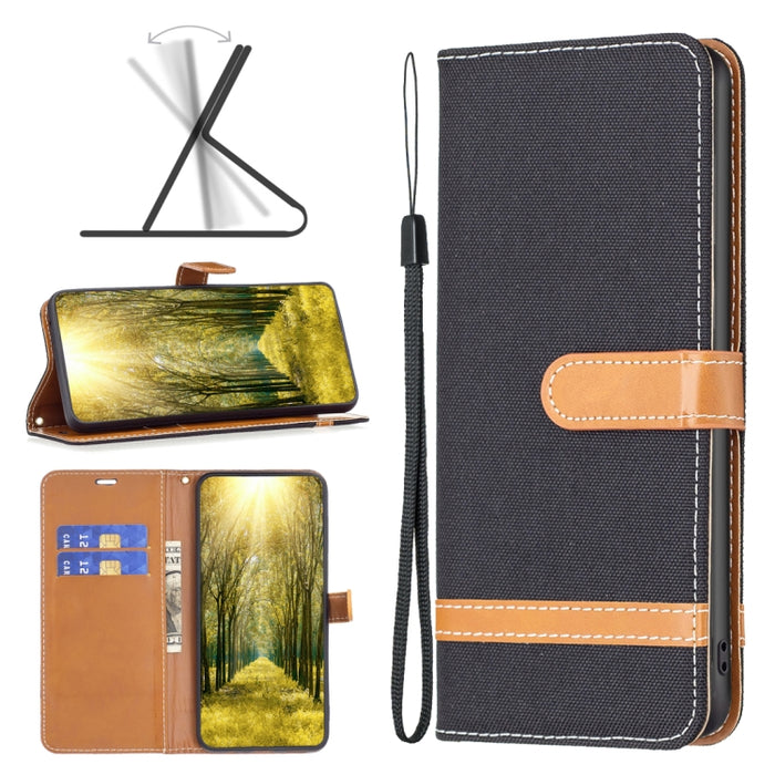 Estuche para teléfono de cuero con textura de mezclilla color block, For Xiaomi Poco M4 Pro, For Xiaomi Poco M4 Pro 5G