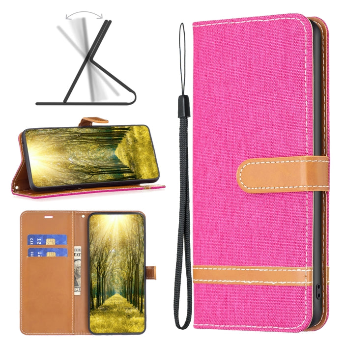 Estuche para teléfono de cuero con textura de mezclilla color block, For Xiaomi Poco M4 Pro, For Xiaomi Poco M4 Pro 5G
