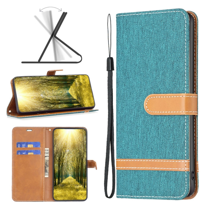 Estuche para teléfono de cuero con textura de mezclilla color block, For Xiaomi Poco M4 Pro, For Xiaomi Poco M4 Pro 5G