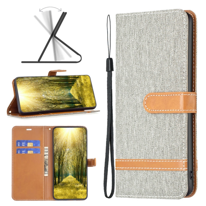 Estuche para teléfono de cuero con textura de mezclilla color block, For Xiaomi Poco M4 Pro, For Xiaomi Poco M4 Pro 5G