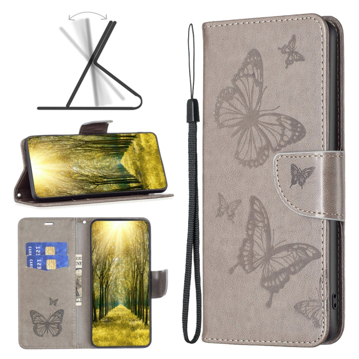Estuche para teléfono de cuero con dos mariposas en relieve, For Xiaomi Poco M4 Pro, For Xiaomi Poco M4 Pro 5G