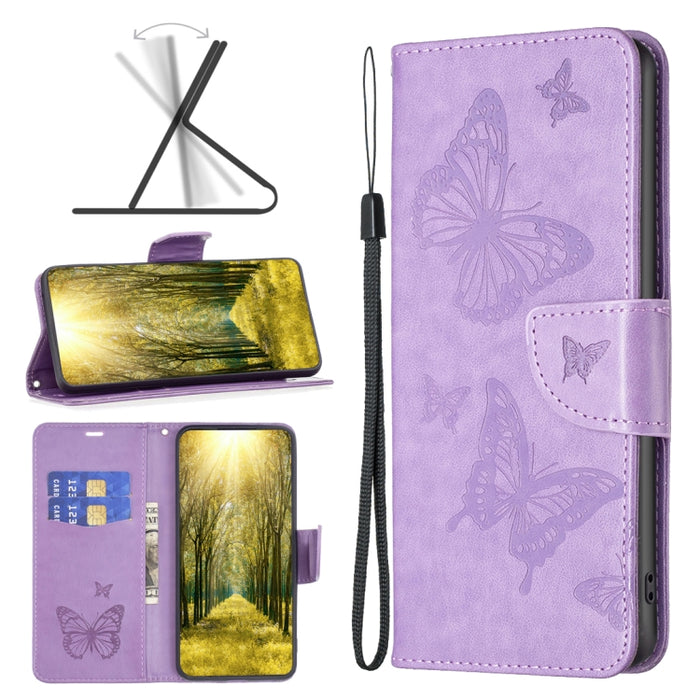 Estuche para teléfono de cuero con dos mariposas en relieve, For Xiaomi Poco M4 Pro, For Xiaomi Poco M4 Pro 5G