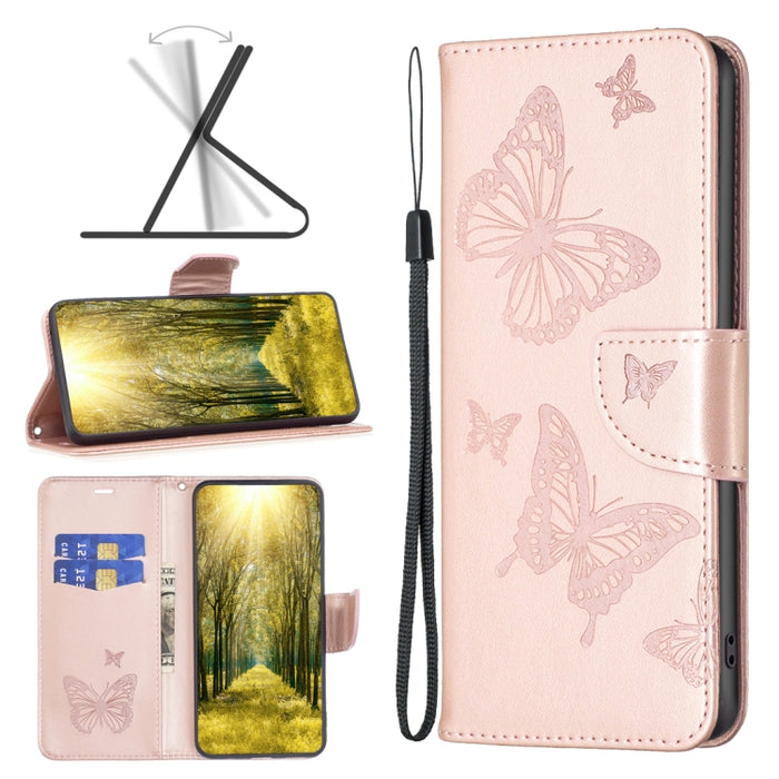 Estuche para teléfono de cuero con dos mariposas en relieve, For Xiaomi Poco M4 Pro, For Xiaomi Poco M4 Pro 5G