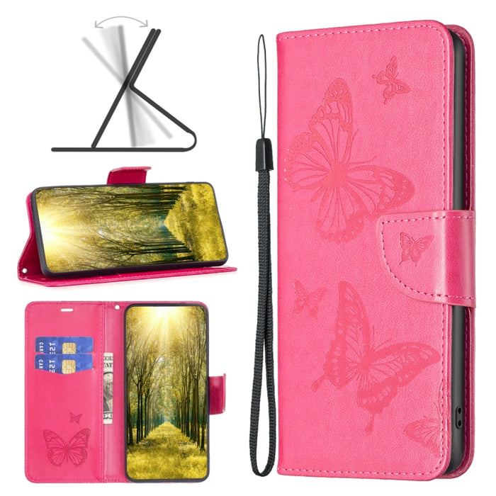 Estuche para teléfono de cuero con dos mariposas en relieve, For Xiaomi Poco M4 Pro, For Xiaomi Poco M4 Pro 5G