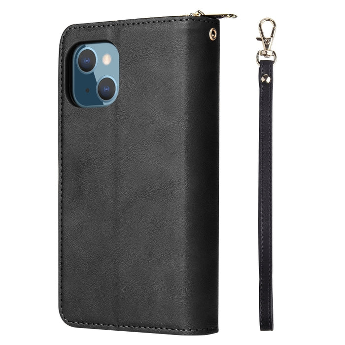 9 Ranuras para tarjetas Cremallera Monedero Funda de cuero para teléfono, For iPhone 13 mini, For iPhone 13, For iPhone 13 Pro, For iPhone 13 Pro Max