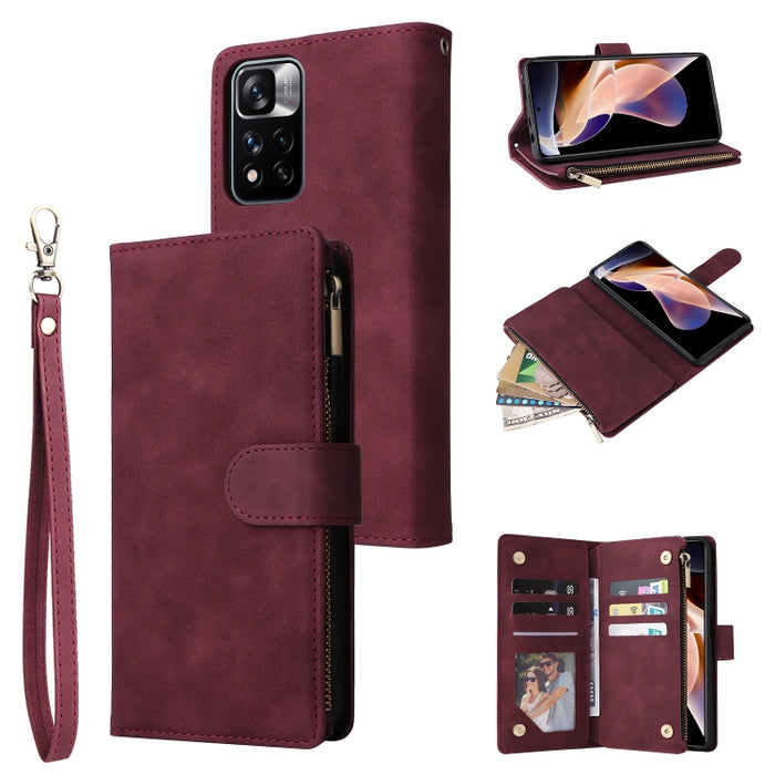 Estuche para teléfono de cuero con cremallera esmerilada multifuncional, For Samsung Galaxy S22+ 5G, For Samsung Galaxy A03s 166.5mm, For Samsung Galaxy A13 5G, For Samsung Galaxy A33 5G, For Samsung Galaxy A53 5G, For Xiaomi Redmi Note 11 Pro China   ...