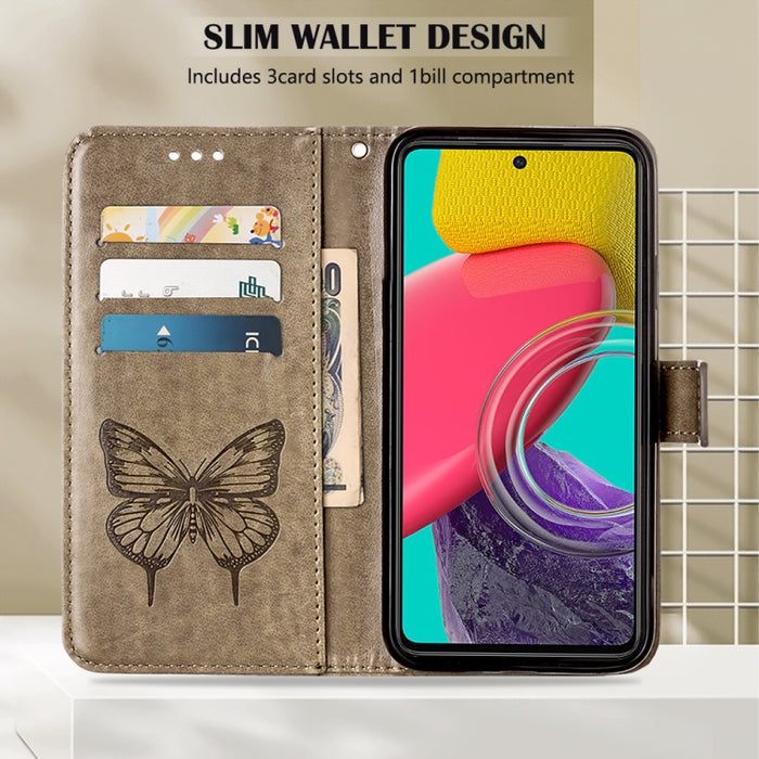 Estuche para teléfono de cuero con mariposa en relieve, For Samsung Galaxy M53 5G