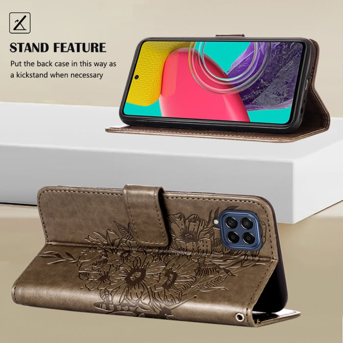 Estuche para teléfono de cuero con mariposa en relieve, For Samsung Galaxy M53 5G