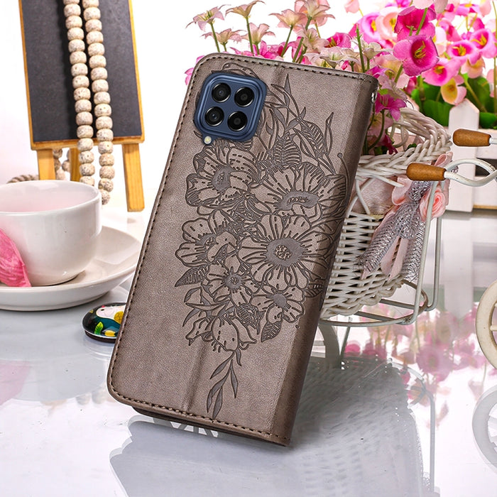 Estuche para teléfono de cuero con mariposa en relieve, For Samsung Galaxy M53 5G