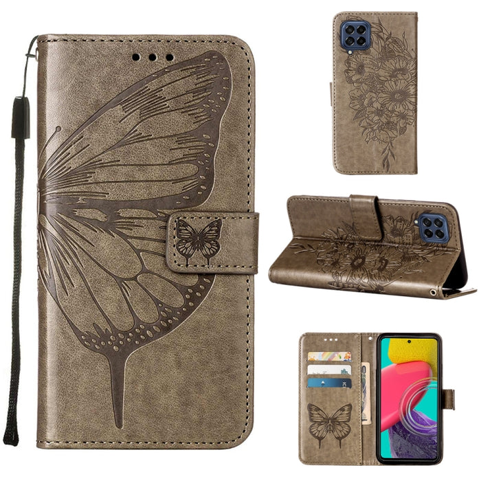 Estuche para teléfono de cuero con mariposa en relieve, For Samsung Galaxy M53 5G