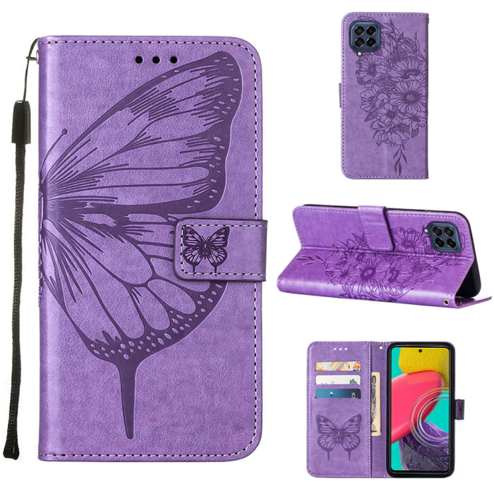 Estuche para teléfono de cuero con mariposa en relieve, For Samsung Galaxy M53 5G