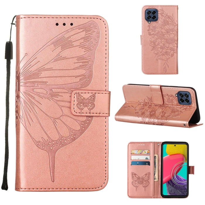 Estuche para teléfono de cuero con mariposa en relieve, For Samsung Galaxy M53 5G