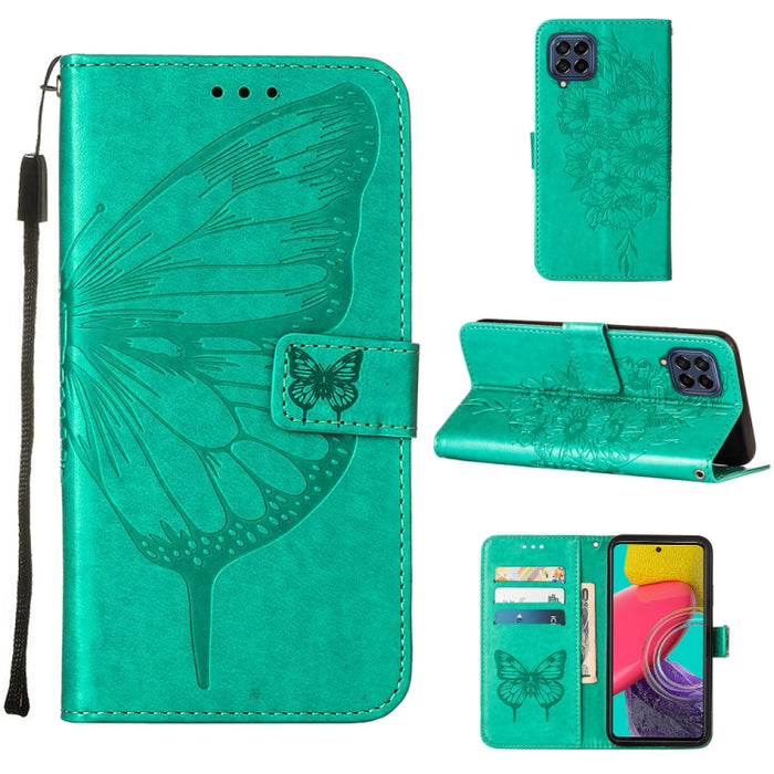 Estuche para teléfono de cuero con mariposa en relieve, For Samsung Galaxy M53 5G