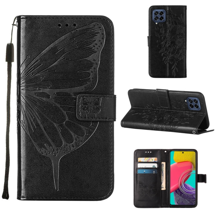 Estuche para teléfono de cuero con mariposa en relieve, For Samsung Galaxy M53 5G
